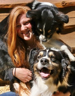 Laura with 2 large dogs